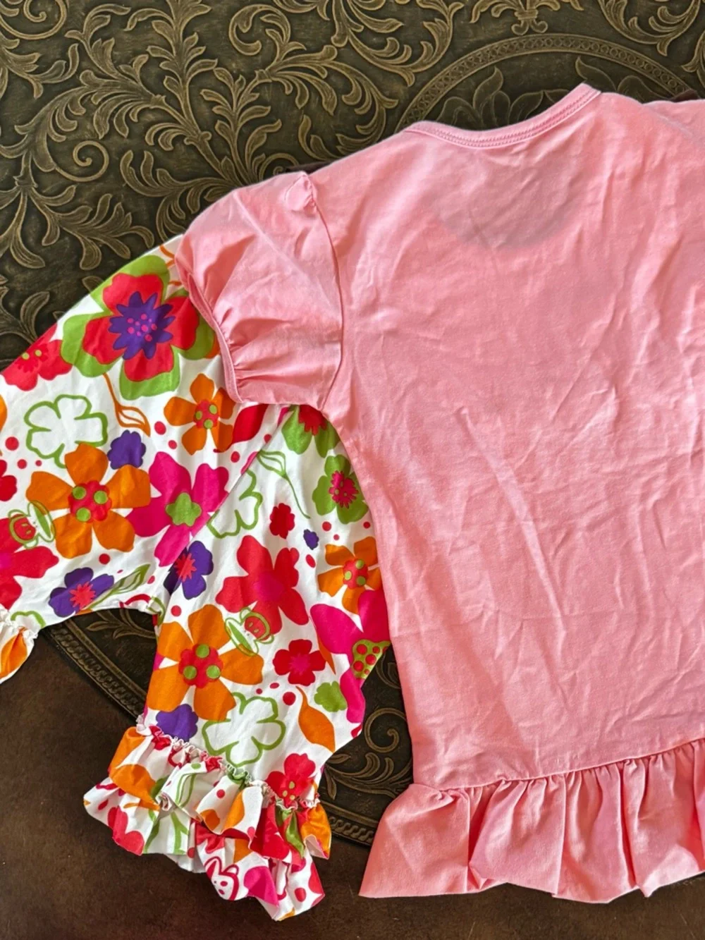 Pink Floral Ruffle Top & Floral Ruffle Shorts Set - Picture 2 of 2